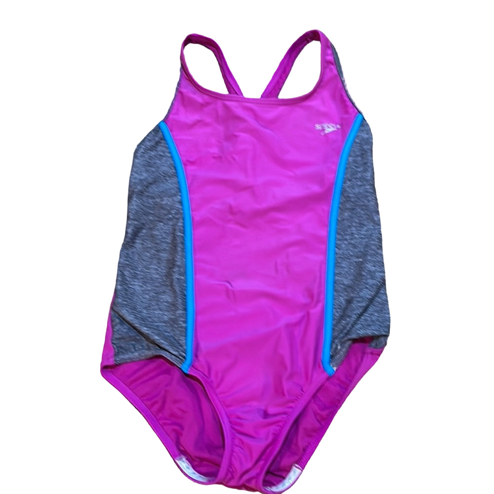 Pink and Gray Swimsuit with Blue Accents box 5